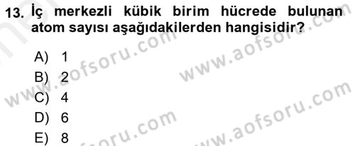 Genel Kimya 2 Dersi 2017 - 2018 Yılı (Vize) Ara Sınav Soruları 13. Soru