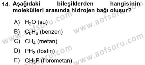 Genel Kimya 2 Dersi 2017 - 2018 Yılı (Vize) Ara Sınav Soruları 14. Soru