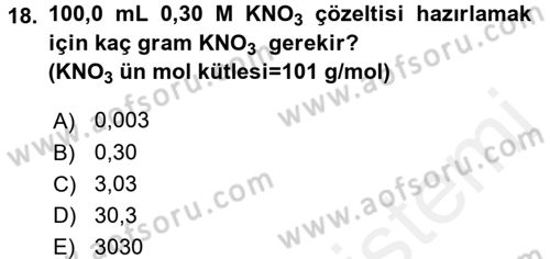 Genel Kimya 2 Dersi 2017 - 2018 Yılı (Vize) Ara Sınav Soruları 18. Soru