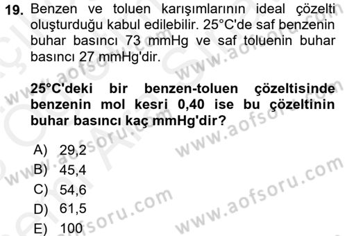 Genel Kimya 2 Dersi 2017 - 2018 Yılı (Vize) Ara Sınav Soruları 19. Soru