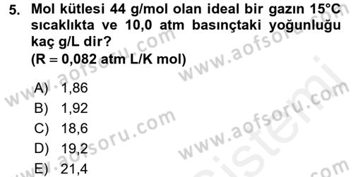 Genel Kimya 2 Dersi 2017 - 2018 Yılı (Vize) Ara Sınav Soruları 5. Soru