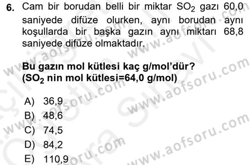 Genel Kimya 2 Dersi 2017 - 2018 Yılı (Vize) Ara Sınav Soruları 6. Soru