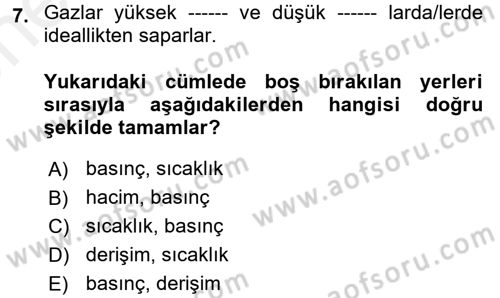 Genel Kimya 2 Dersi 2017 - 2018 Yılı (Vize) Ara Sınav Soruları 7. Soru