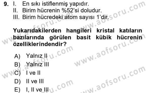 Genel Kimya 2 Dersi 2017 - 2018 Yılı (Vize) Ara Sınav Soruları 9. Soru