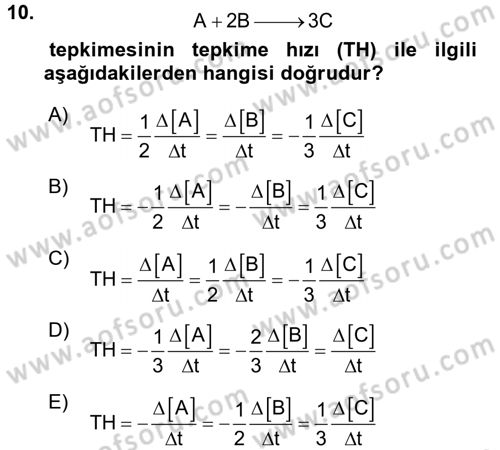 Genel Kimya 2 Dersi 2017 - 2018 Yılı (Final) Dönem Sonu Sınav Soruları 10. Soru