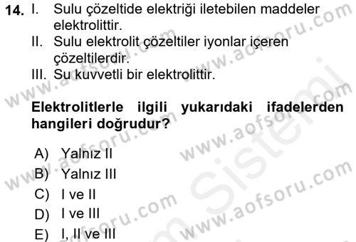 Genel Kimya 2 Dersi 2017 - 2018 Yılı (Final) Dönem Sonu Sınav Soruları 14. Soru