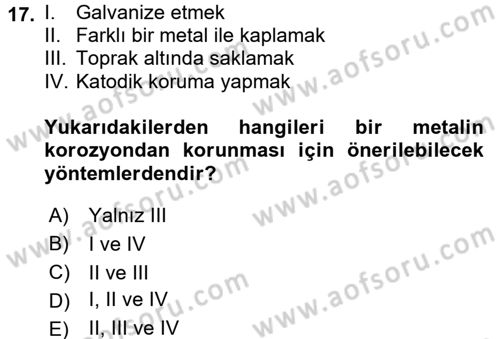 Genel Kimya 2 Dersi 2017 - 2018 Yılı (Final) Dönem Sonu Sınav Soruları 17. Soru