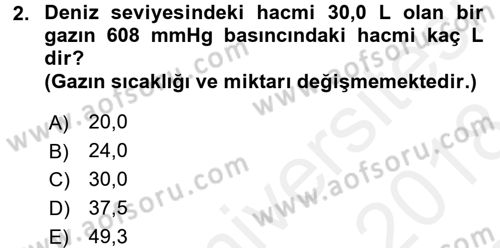 Genel Kimya 2 Dersi 2017 - 2018 Yılı (Final) Dönem Sonu Sınav Soruları 2. Soru