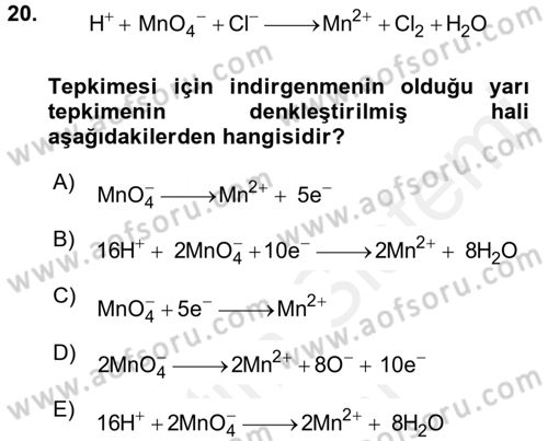 Genel Kimya 2 Dersi 2017 - 2018 Yılı (Final) Dönem Sonu Sınav Soruları 20. Soru