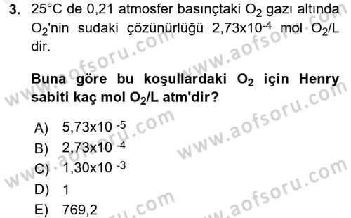 Genel Kimya 2 Dersi 2017 - 2018 Yılı (Final) Dönem Sonu Sınav Soruları 3. Soru