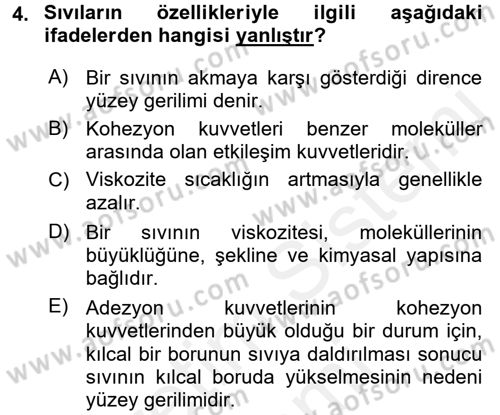 Genel Kimya 2 Dersi 2017 - 2018 Yılı (Final) Dönem Sonu Sınav Soruları 4. Soru