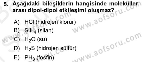 Genel Kimya 2 Dersi 2017 - 2018 Yılı (Final) Dönem Sonu Sınav Soruları 5. Soru