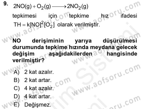 Genel Kimya 2 Dersi 2017 - 2018 Yılı (Final) Dönem Sonu Sınav Soruları 9. Soru