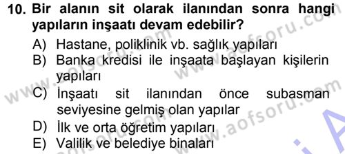 Kültürel Miras Mevzuatı Dersi 2012 - 2013 Yılı (Final) Dönem Sonu Sınav Soruları 10. Soru