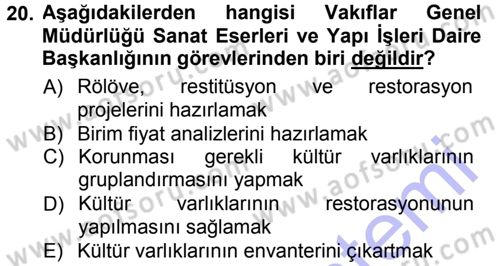 Kültürel Miras Mevzuatı Dersi 2012 - 2013 Yılı (Final) Dönem Sonu Sınav Soruları 20. Soru