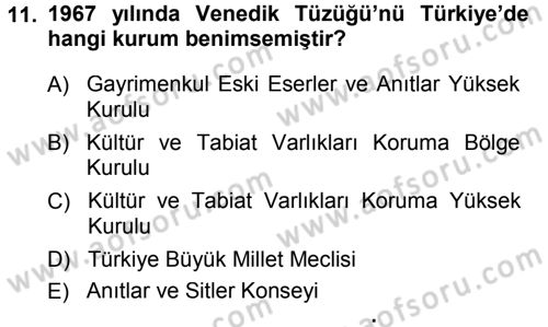 Kültürel Miras Mevzuatı Dersi 2013 - 2014 Yılı (Vize) Ara Sınav Soruları 11. Soru