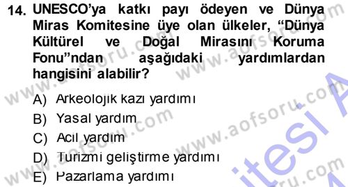 Kültürel Miras Mevzuatı Dersi 2013 - 2014 Yılı (Vize) Ara Sınav Soruları 14. Soru