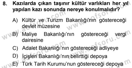 Kültürel Miras Mevzuatı Dersi 2013 - 2014 Yılı (Final) Dönem Sonu Sınav Soruları 8. Soru