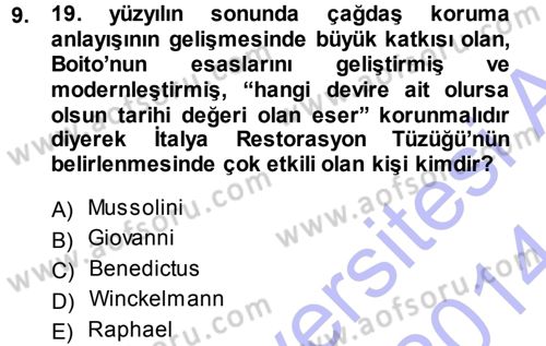 Kültürel Miras Mevzuatı Dersi 2013 - 2014 Yılı (Final) Dönem Sonu Sınav Soruları 9. Soru