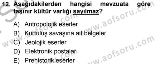 Kültürel Miras Mevzuatı Dersi 2014 - 2015 Yılı (Final) Dönem Sonu Sınav Soruları 12. Soru