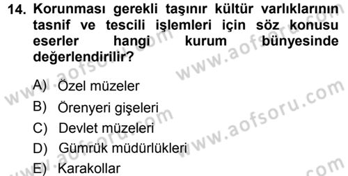 Kültürel Miras Mevzuatı Dersi 2014 - 2015 Yılı (Final) Dönem Sonu Sınav Soruları 14. Soru