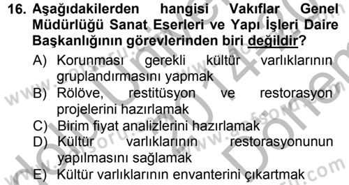 Kültürel Miras Mevzuatı Dersi 2014 - 2015 Yılı (Final) Dönem Sonu Sınav Soruları 16. Soru