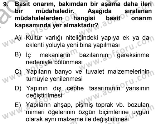 Kültürel Miras Mevzuatı Dersi 2014 - 2015 Yılı (Final) Dönem Sonu Sınav Soruları 9. Soru