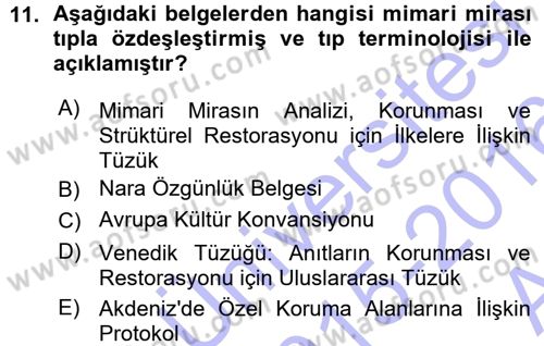 Kültürel Miras Mevzuatı Dersi 2015 - 2016 Yılı (Vize) Ara Sınav Soruları 11. Soru
