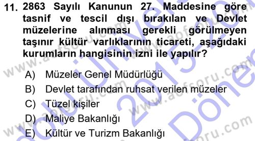 Kültürel Miras Mevzuatı Dersi 2015 - 2016 Yılı (Final) Dönem Sonu Sınav Soruları 11. Soru
