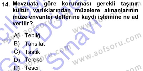 Kültürel Miras Mevzuatı Dersi 2015 - 2016 Yılı (Final) Dönem Sonu Sınav Soruları 14. Soru