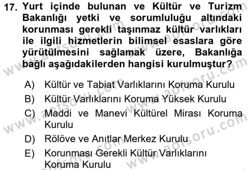 Kültürel Miras Mevzuatı Dersi 2015 - 2016 Yılı (Final) Dönem Sonu Sınav Soruları 17. Soru