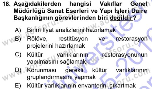Kültürel Miras Mevzuatı Dersi 2015 - 2016 Yılı (Final) Dönem Sonu Sınav Soruları 18. Soru