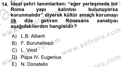 Kültürel Miras Mevzuatı Dersi 2016 - 2017 Yılı (Vize) Ara Sınav Soruları 14. Soru
