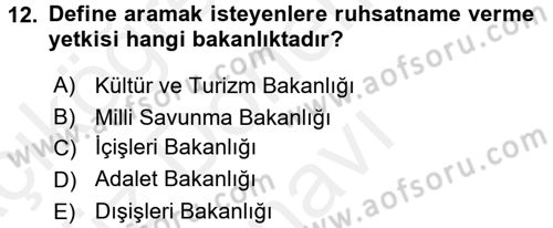 Kültürel Miras Mevzuatı Dersi 2016 - 2017 Yılı (Final) Dönem Sonu Sınav Soruları 12. Soru