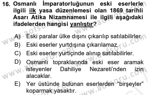 Kültürel Miras Mevzuatı Dersi 2016 - 2017 Yılı (Final) Dönem Sonu Sınav Soruları 16. Soru