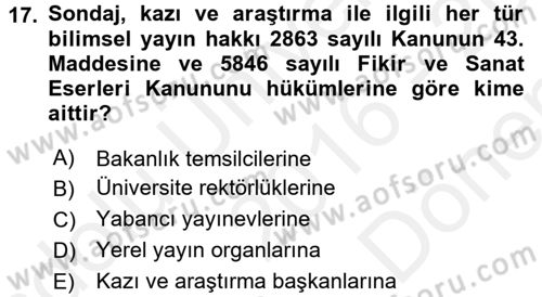 Kültürel Miras Mevzuatı Dersi 2016 - 2017 Yılı (Final) Dönem Sonu Sınav Soruları 17. Soru