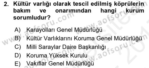 Kültürel Miras Mevzuatı Dersi 2016 - 2017 Yılı (Final) Dönem Sonu Sınav Soruları 2. Soru