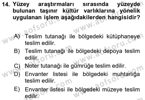 Kültürel Miras Mevzuatı Dersi 2017 - 2018 Yılı (Final) Dönem Sonu Sınav Soruları 14. Soru