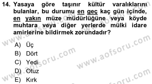 Kültürel Miras Mevzuatı Dersi 2018 - 2019 Yılı (Final) Dönem Sonu Sınav Soruları 14. Soru