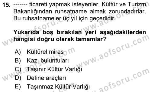 Kültürel Miras Mevzuatı Dersi 2018 - 2019 Yılı (Final) Dönem Sonu Sınav Soruları 15. Soru