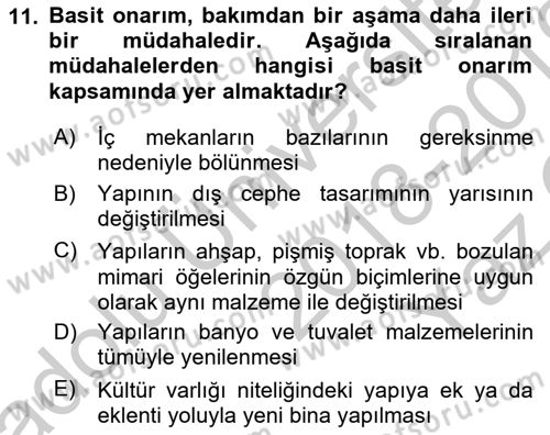 Kültürel Miras Mevzuatı Dersi 2018 - 2019 Yılı Yaz Okulu Sınav Soruları 11. Soru