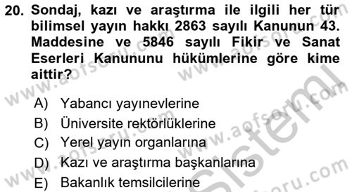 Kültürel Miras Mevzuatı Dersi 2018 - 2019 Yılı Yaz Okulu Sınav Soruları 20. Soru