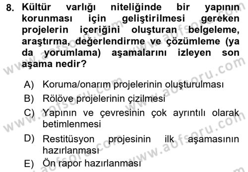 Kültürel Miras Mevzuatı Dersi 2018 - 2019 Yılı Yaz Okulu Sınav Soruları 8. Soru