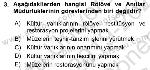 Kültürel Miras Mevzuatı Dersi 2019 - 2020 Yılı (Final) Dönem Sonu Sınav Soruları 3. Soru