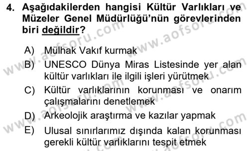 Kültürel Miras Mevzuatı Dersi 2019 - 2020 Yılı (Final) Dönem Sonu Sınav Soruları 4. Soru