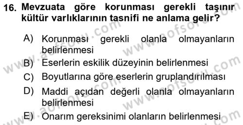 Kültürel Miras Mevzuatı Dersi 2020 - 2021 Yılı Yaz Okulu Sınav Soruları 16. Soru