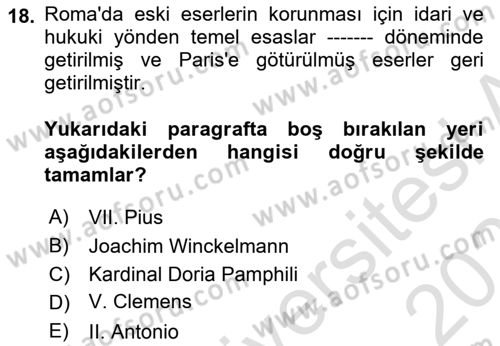 Kültürel Miras Mevzuatı Dersi 2020 - 2021 Yılı Yaz Okulu Sınav Soruları 18. Soru