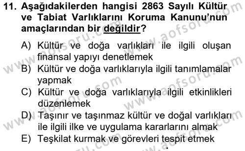 Kentsel ve Çevresel Koruma Dersi 2012 - 2013 Yılı (Vize) Ara Sınav Soruları 11. Soru