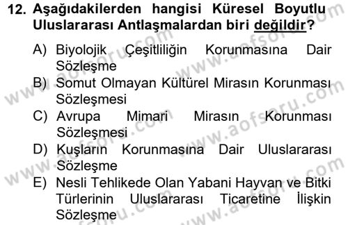 Kentsel ve Çevresel Koruma Dersi 2012 - 2013 Yılı (Vize) Ara Sınav Soruları 12. Soru