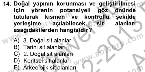 Kentsel ve Çevresel Koruma Dersi 2012 - 2013 Yılı (Vize) Ara Sınav Soruları 14. Soru